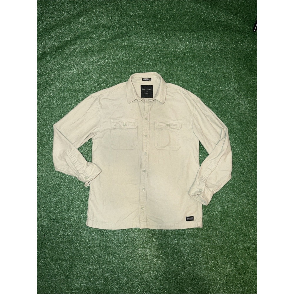 Hollister Shirt Mens Small Green Oversized‎ Fit Cotton Button Up Long Sleeve